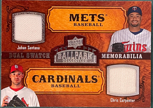 Johan Santana Chris Carpenter 2008 Upper Deck Ballpark Collection Jersey Card