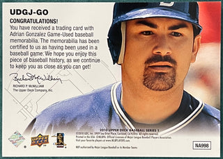 Adrian Gonzalez 2010 Upper Deck Series 1 Game Used Jersey Card