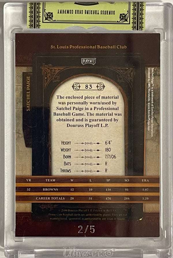 Satchel Paige 2008 Playoff Game Worn Jersey Card #2/5