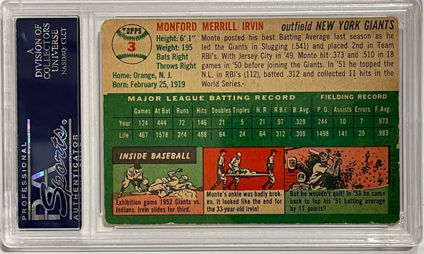 Monte Irvin Autographed 1954 Topps Card #3 (PSA)