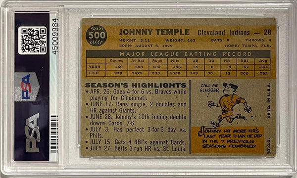 Johnny Temple Autographed 1960 Topps Card #500 (PSA)