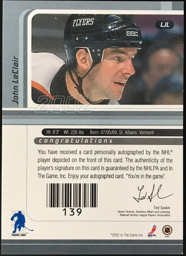 John LeClair Autographed 2002-03 In The Game Signature Series Card