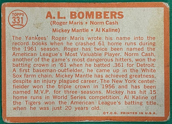 1964 A.L. Bombers Topps Card #331