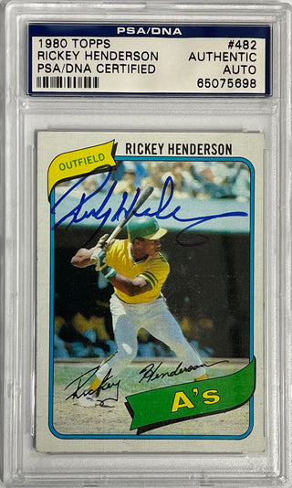 Rickey Henderson Autographed 1980 Topps Rookie Card #482 (PSA)