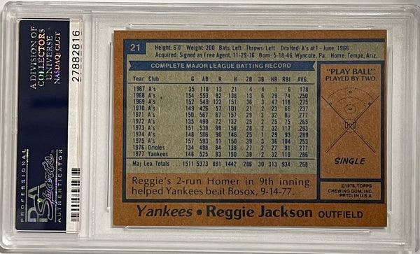 Reggie Jackson 1978 Topps Burger King Card #21 PSA Mint 9