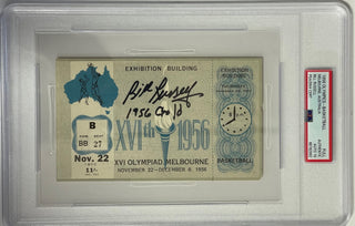 Bill Russell Signed 1956 Olympics Basketball Full Ticket PSA 10 AUTO