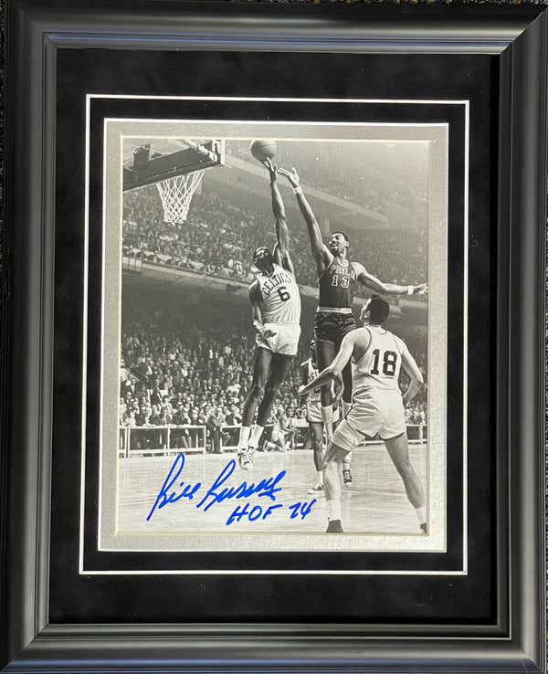 Bill Russell "HOF 74" Autographed Framed Blocking Wilt Chamberlain 8x10 Photo