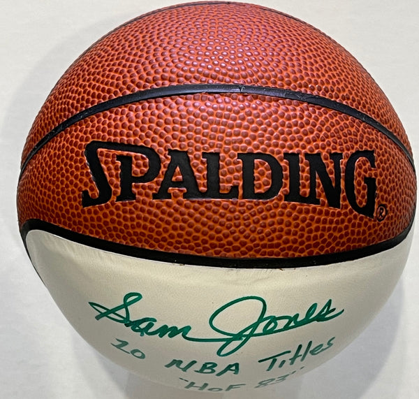 Sam Jones Autographed Spalding White Panel Mini Basketball