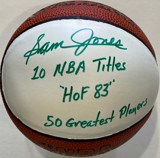 Sam Jones Autographed Spalding White Panel Mini Basketball