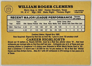 Roger Clemens Unsigned 1985 Donruss Card