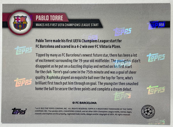 2022 Pablo Torre Topps Now RC #58 His first UEFA CL start - Barcelona