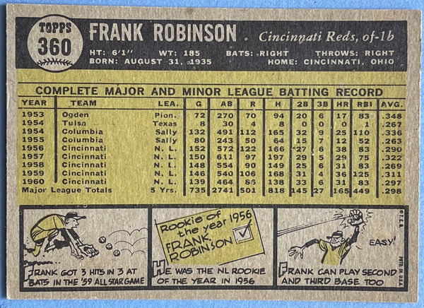 Frank Robinson 1961 Topps Baseball Card #360