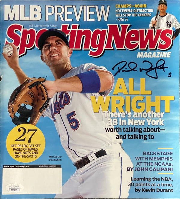 David Wright Autographed Sporting News Magazine Page (JSA)