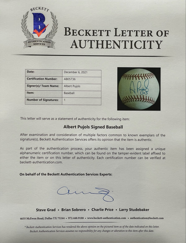 Albert Pujols Autographed Official Major League Baseball (Beckett)