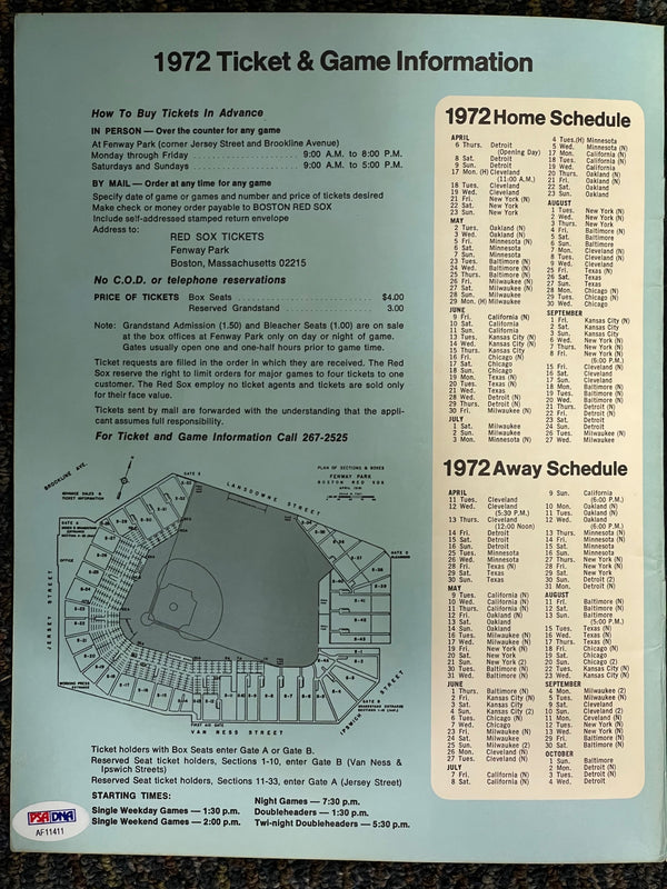 Carl Yastrzemski Autographed 1972 Boston Red Sox Official Year book (PSA)