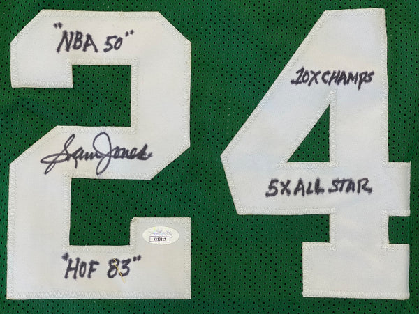 Sam Jones Autographed Boston Celtics Custom XL Jersey (JSA)