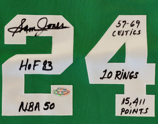 Sam Jones Autographed Boston Celtics Custom XL Stat Jersey