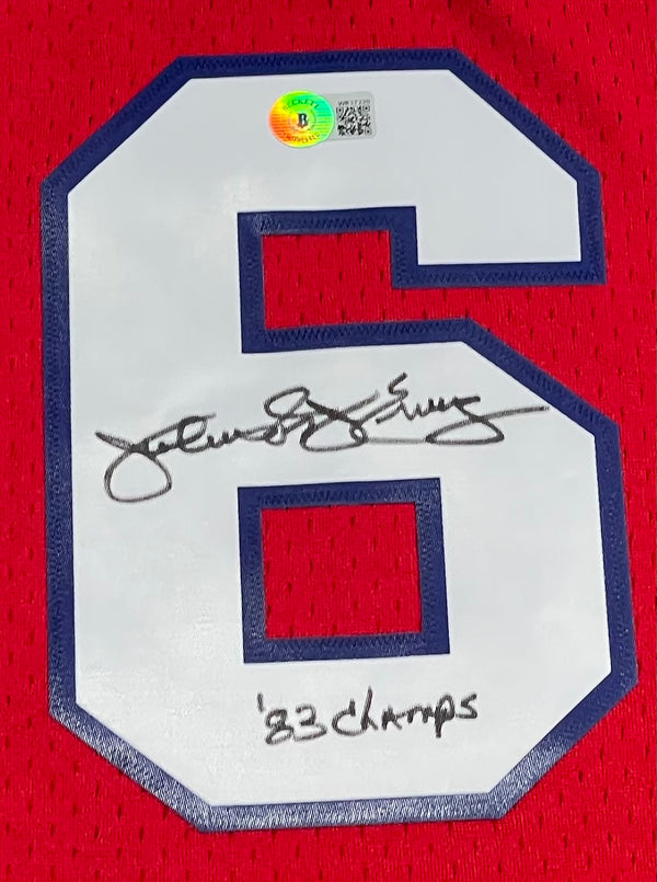 Julius Erving "83 Champs" Autographed Philadelphia 76ers Mitchell & Ness Red Jersey (Beckett)