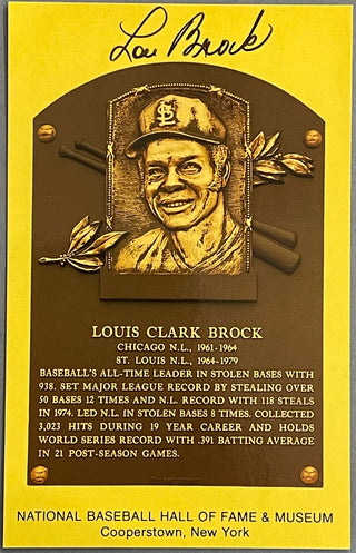 Lou Brock Autographed Baseball Hall of Fame Plaque Postcard