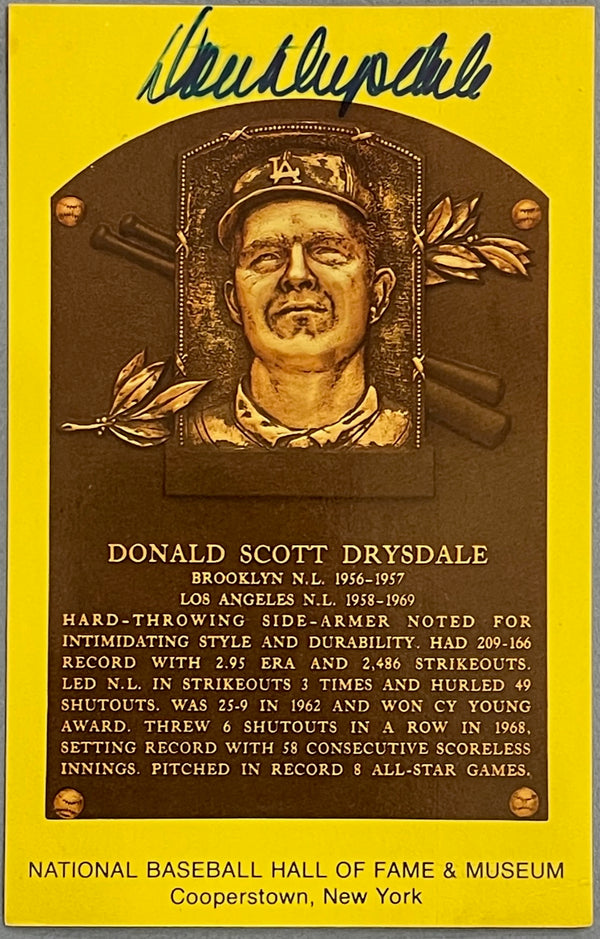 Don Drysdale Autographed Baseball Hall of Fame Plaque Postcard