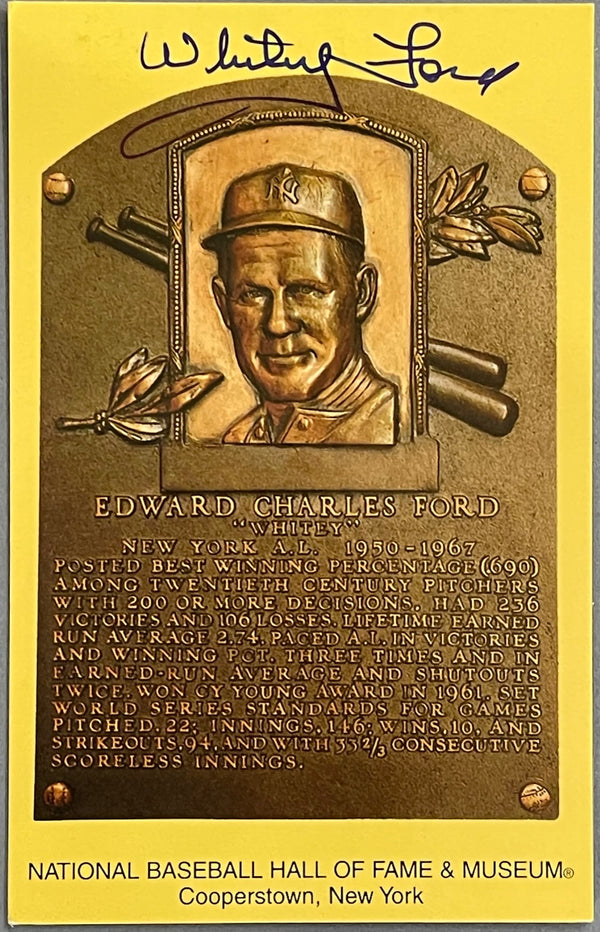 Whitey Ford Autographed Baseball Hall of Fame Plaque Postcard