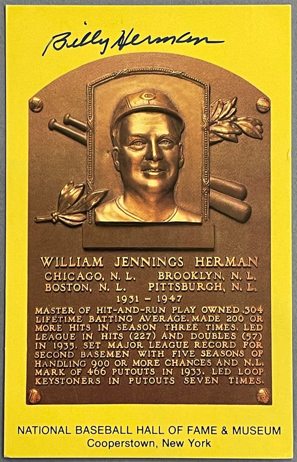 Billy Herman Autographed Baseball Hall of Fame Plaque Postcard