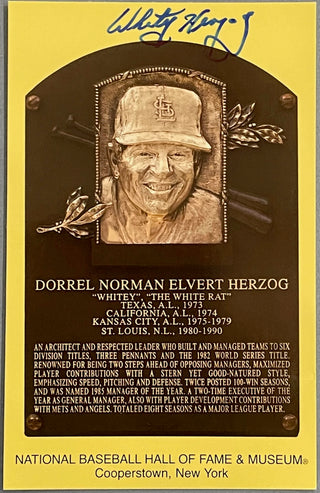 Whitey Herzog Autographed Baseball Hall of Fame Plaque Postcard