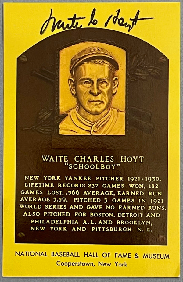 Waite Hoyt Autographed Baseball Hall of Fame Plaque Postcard