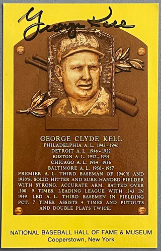 George Kell Autographed Baseball Hall of Fame Plaque Postcard