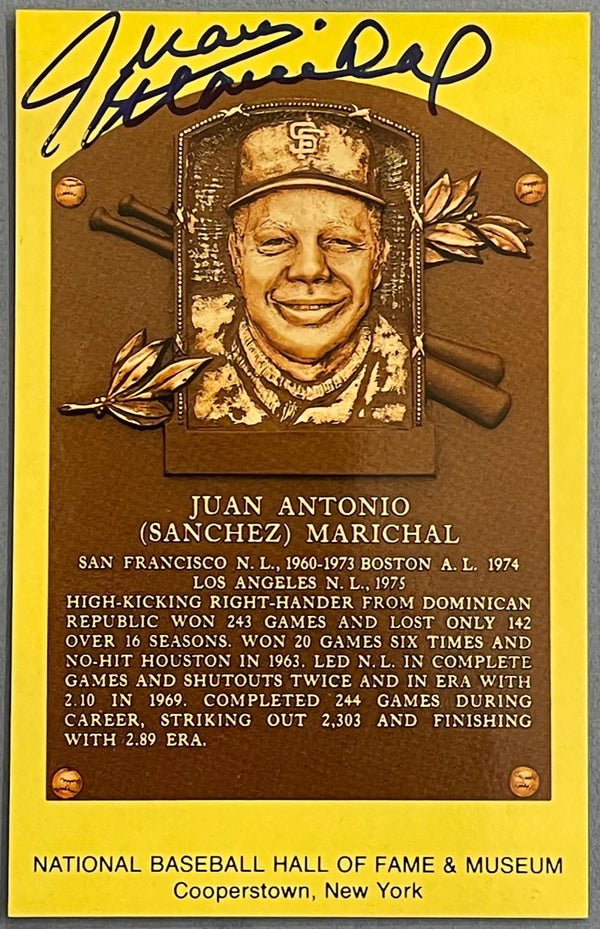 Juan Marichal Autographed Baseball Hall of Fame Plaque Postcard