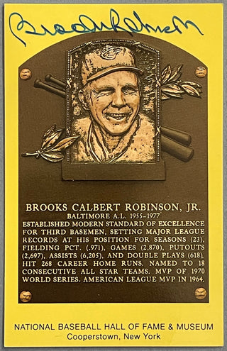 Brooks Robinson Autographed Hall of Fame Plaque Postcard