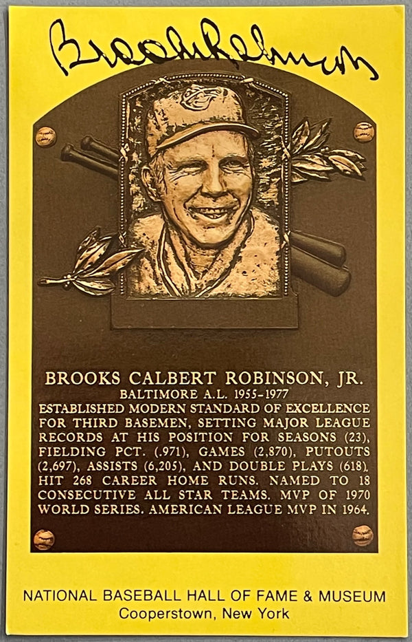 Brooks Robinson Autographed Hall of Fame Plaque Postcard