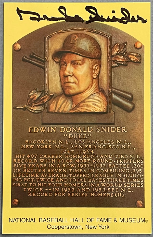 Duke Snider Autographed Hall of Fame Plaque Postcard