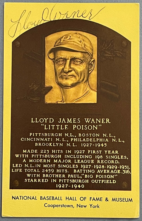 Lloyd Waner Autographed Hall of Fame Plaque Postcard