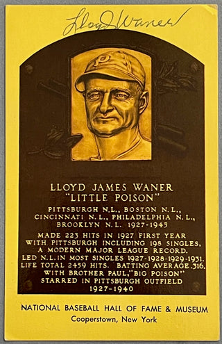 Lloyd Waner Autographed Hall of Fame Plaque Postcard