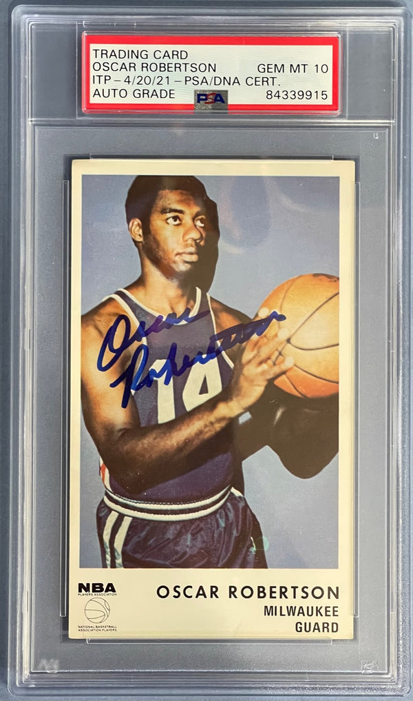 Oscar Robertson 1972 Icee Bear Autographed Card (PSA)