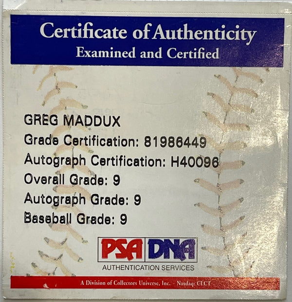 Greg Maddux Autographed Official Major League Baseball PSA 9