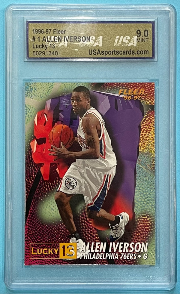 1996-97 Fleer Lucky 13 #1 Allen Iverson 76ers RC Rookie USA 9 MINT