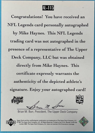 Mike Haynes Autographed Autographed Upper Deck Card