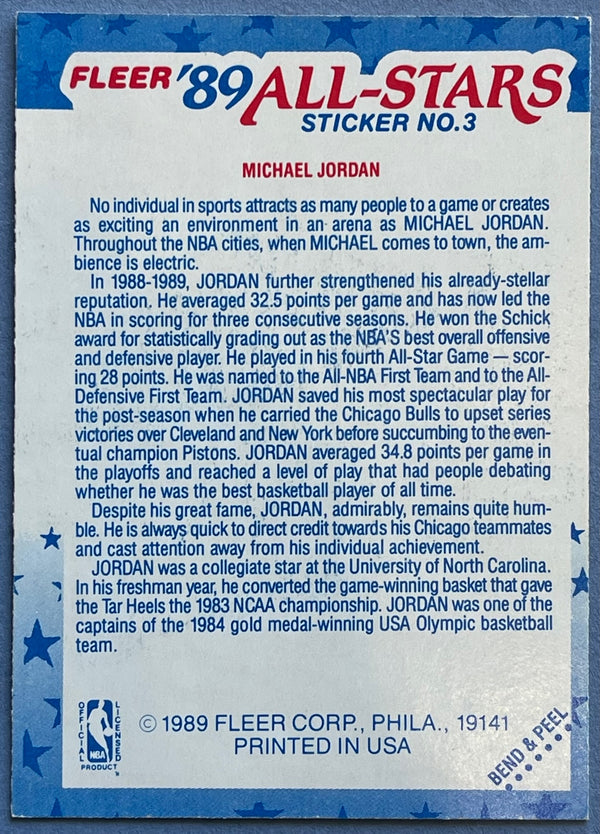 Michael Jordan Fleer '89 All-Stars Sticker #3 Good Chicago Bulls