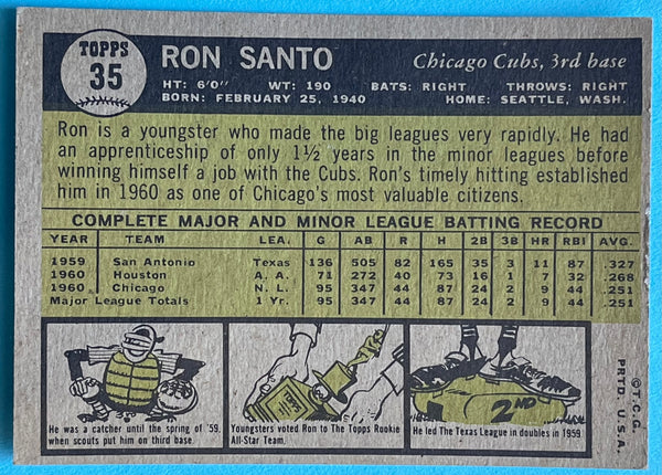 Ron Santo 1961 Topps Baseball Card #35