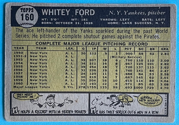 Whitey Ford 1961 Topps Baseball Card #160