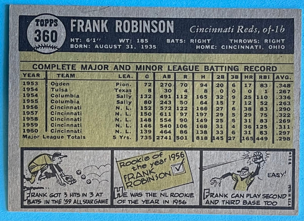 Frank Robinson 1961 Topps Baseball Card #360