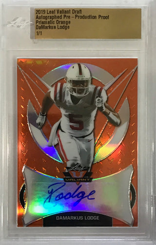 Damarkus Lodge 2020 Autographed Leaf Prismatic Orange Card