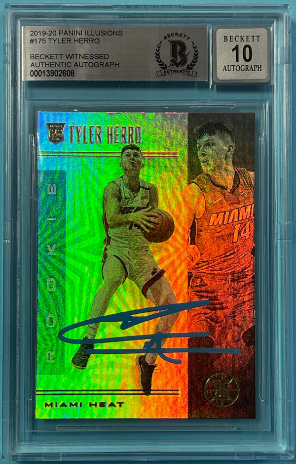 Tyler Herro 2019-20 Panini Chronicles Illusions Authentic Beckett 10 Autograph Card