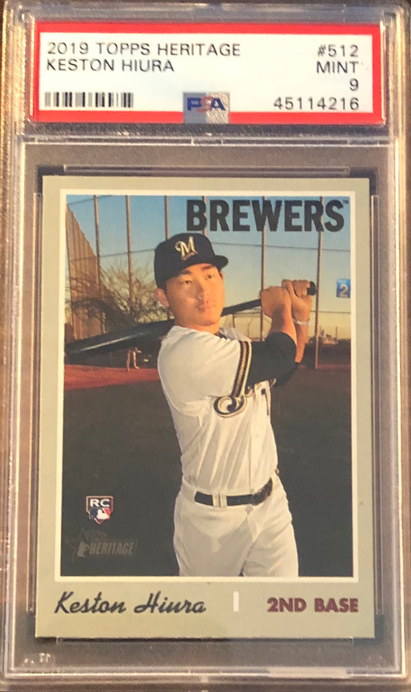 Keston Hiura 2019 Topps Heritage Rookie Card (PSA)