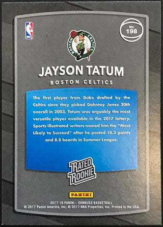 Jayson Tatum 2017-18 Panini Donruss Basketball Rookie Card