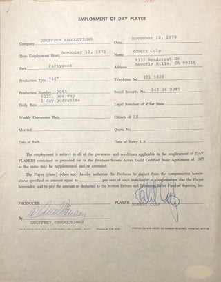 Robert Culp Autographed Contract (JSA)