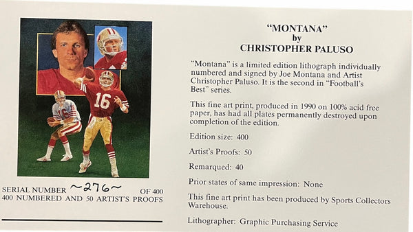 Joe Montana & Christopher Paluso Signed18x24 Lithograph 276/400 (JSA)