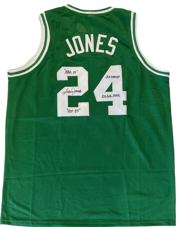 Sam Jones Autographed Boston Celtics Custom XL Jersey (JSA)